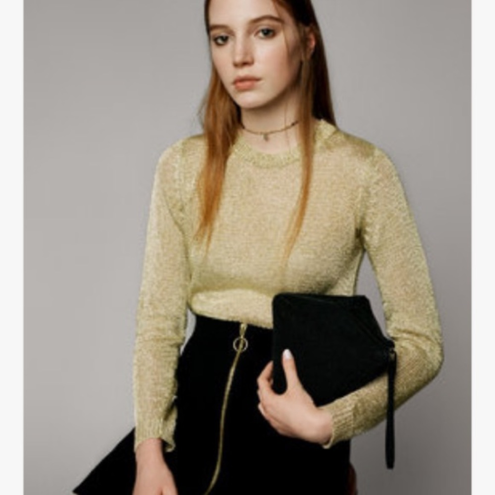 💕Topshop metallic yarn long sleeve crop top